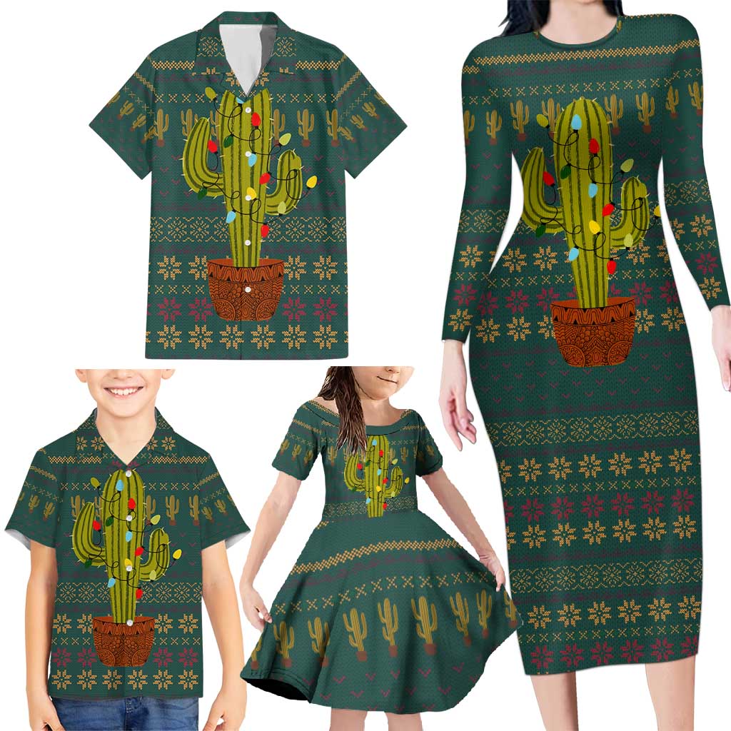 Cactus Christmas Family Matching Long Sleeve Bodycon Dress and Hawaiian Shirt Xmas Holiday Patterns - Wonder Print Shop