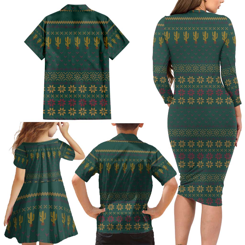 Cactus Christmas Family Matching Long Sleeve Bodycon Dress and Hawaiian Shirt Xmas Holiday Patterns - Wonder Print Shop