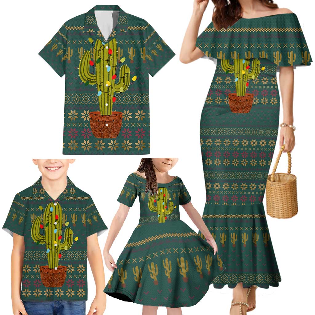 Cactus Christmas Family Matching Mermaid Dress and Hawaiian Shirt Xmas Holiday Patterns - Wonder Print Shop