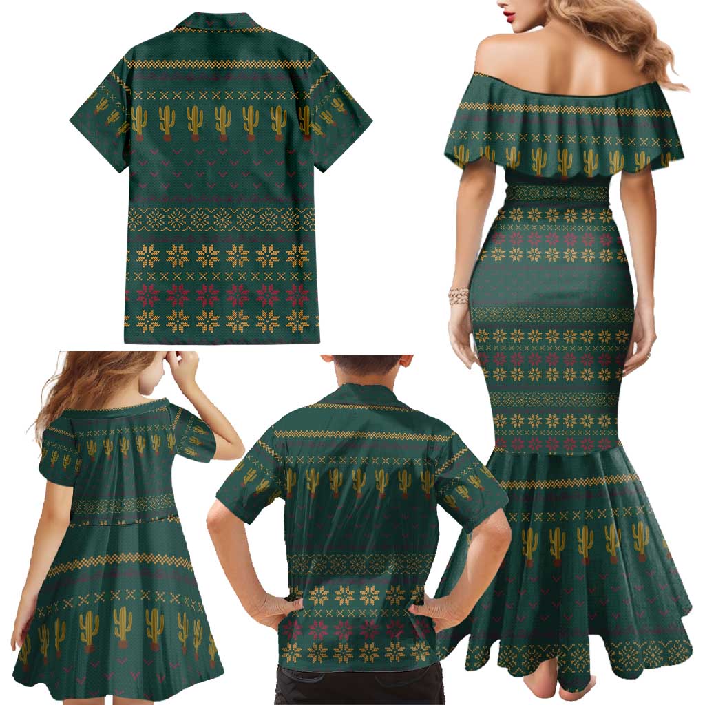 Cactus Christmas Family Matching Mermaid Dress and Hawaiian Shirt Xmas Holiday Patterns - Wonder Print Shop