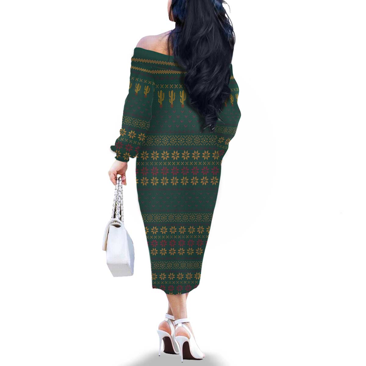 Cactus Christmas Family Matching Off The Shoulder Long Sleeve Dress and Hawaiian Shirt Xmas Holiday Patterns - Wonder Print Shop