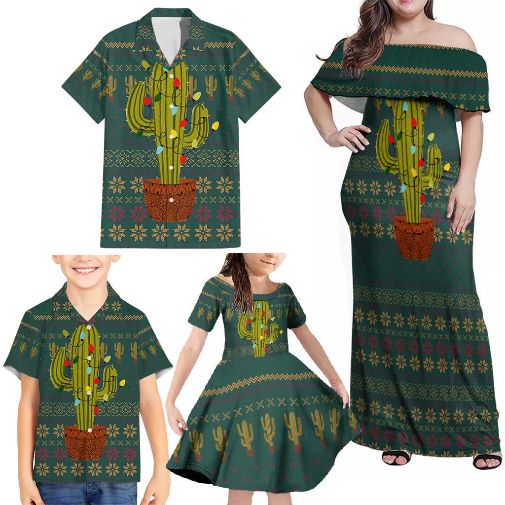 Cactus Christmas Family Matching Off Shoulder Maxi Dress and Hawaiian Shirt Xmas Holiday Patterns - Wonder Print Shop