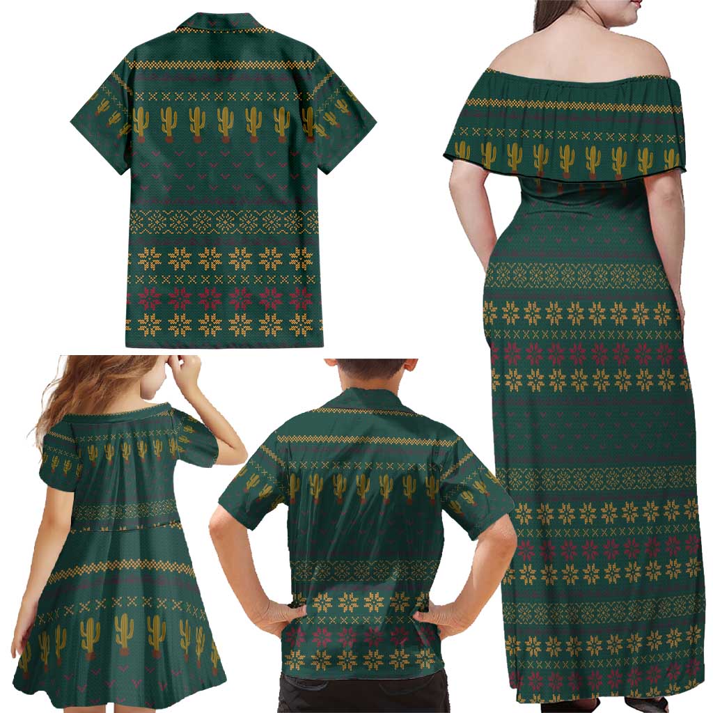 Cactus Christmas Family Matching Off Shoulder Maxi Dress and Hawaiian Shirt Xmas Holiday Patterns - Wonder Print Shop