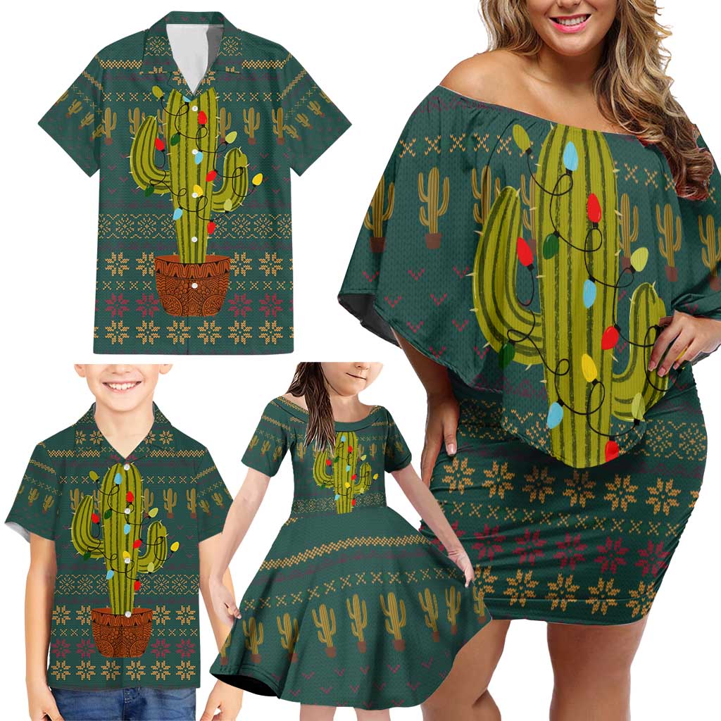 Cactus Christmas Family Matching Off Shoulder Short Dress and Hawaiian Shirt Xmas Holiday Patterns - Wonder Print Shop