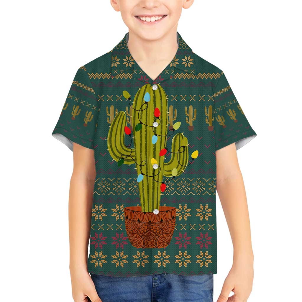 Cactus Christmas Family Matching Off Shoulder Short Dress and Hawaiian Shirt Xmas Holiday Patterns - Wonder Print Shop