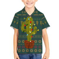 Cactus Christmas Family Matching Off Shoulder Short Dress and Hawaiian Shirt Xmas Holiday Patterns - Wonder Print Shop