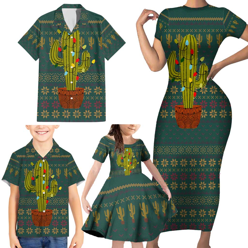 Cactus Christmas Family Matching Short Sleeve Bodycon Dress and Hawaiian Shirt Xmas Holiday Patterns - Wonder Print Shop