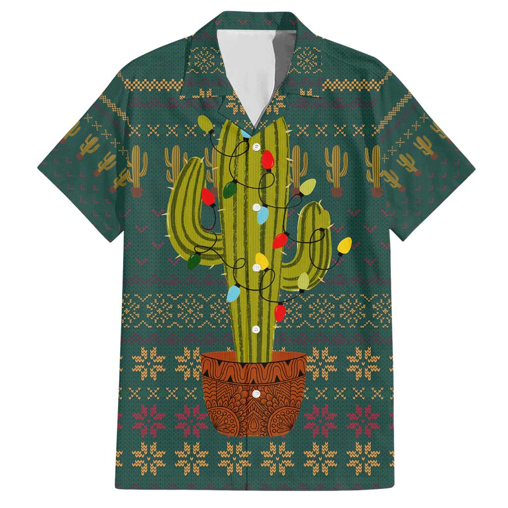 Cactus Christmas Family Matching Short Sleeve Bodycon Dress and Hawaiian Shirt Xmas Holiday Patterns - Wonder Print Shop