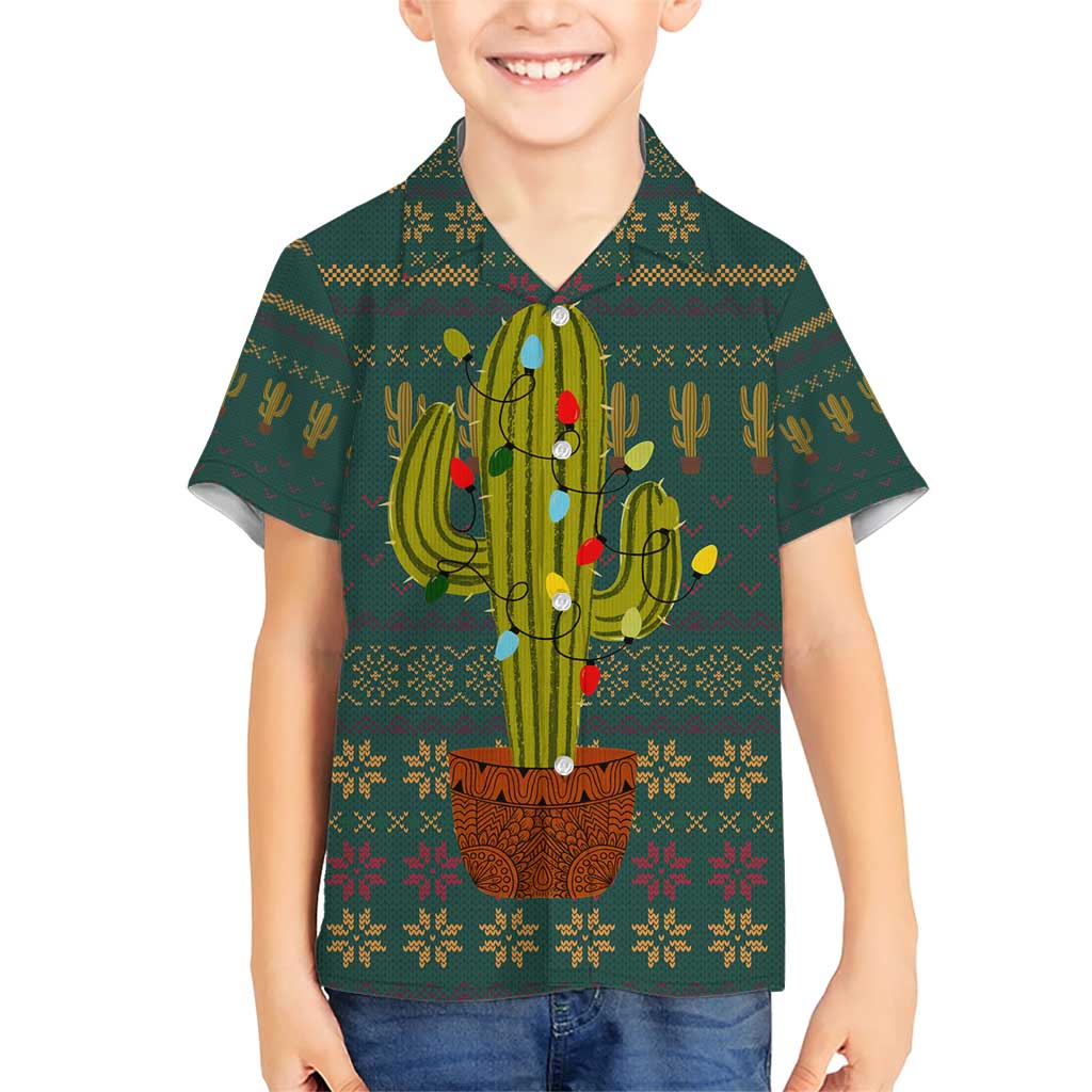 Cactus Christmas Family Matching Short Sleeve Bodycon Dress and Hawaiian Shirt Xmas Holiday Patterns - Wonder Print Shop