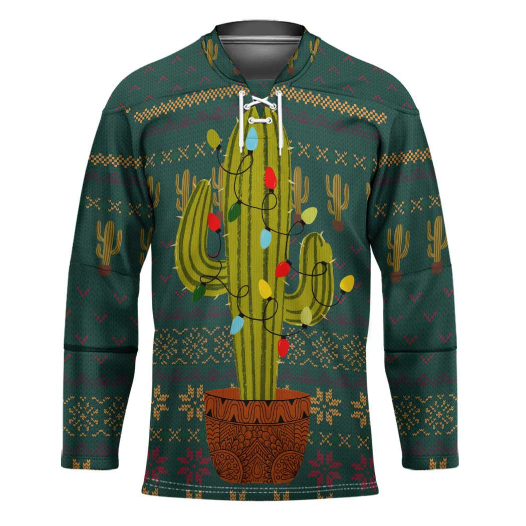 Cactus Christmas Hockey Jersey Xmas Holiday Patterns - Wonder Print Shop