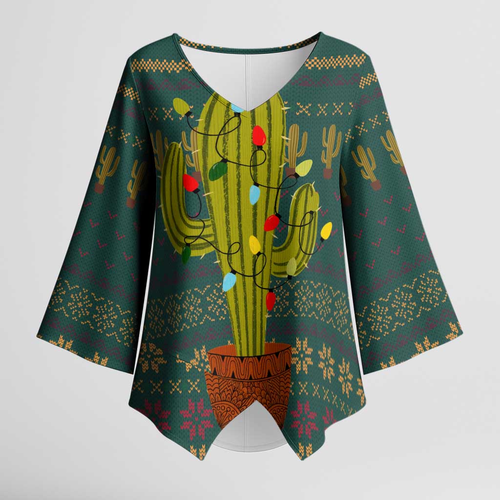 Cactus Christmas Kimono Sleeve Blouse Xmas Holiday Patterns - Wonder Print Shop