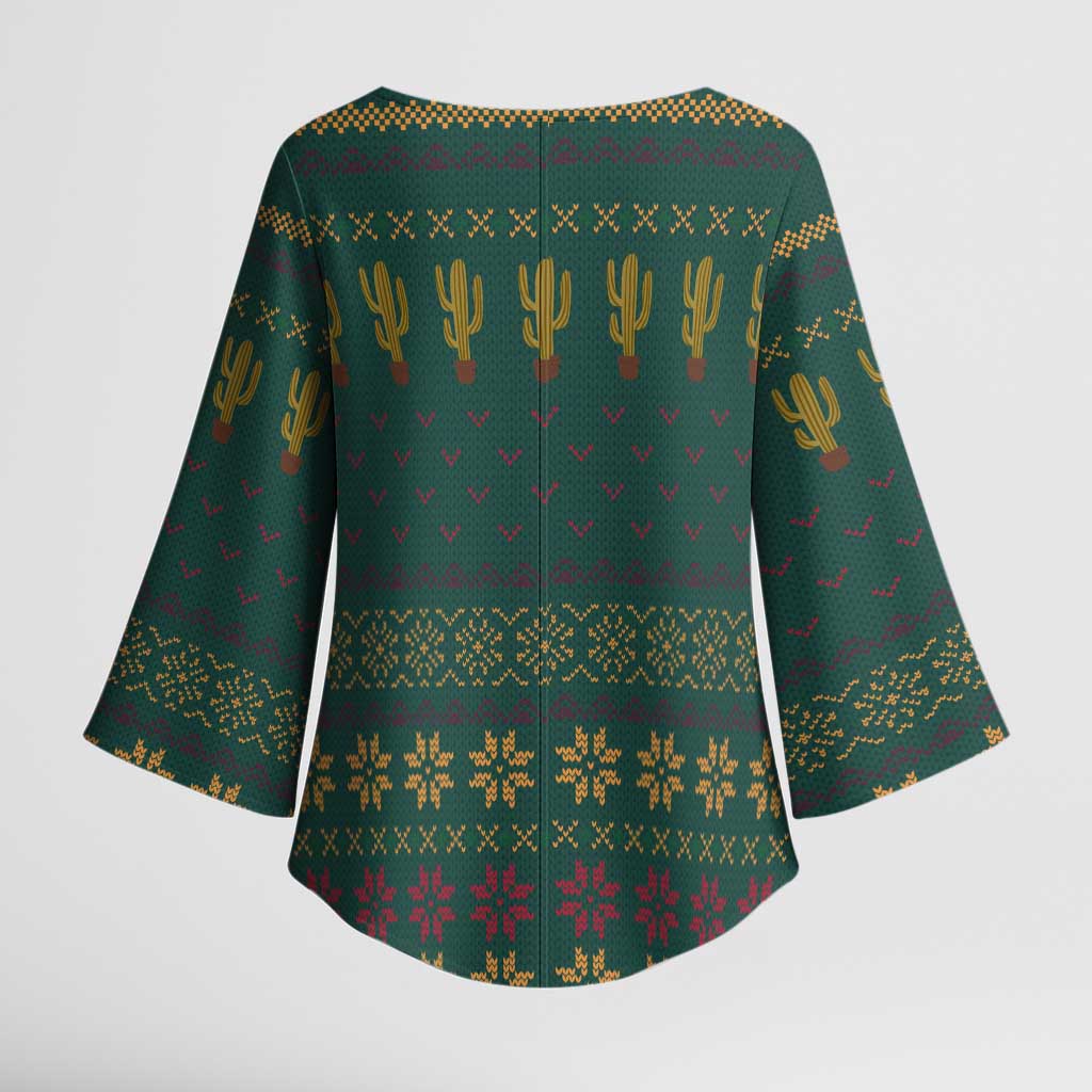Cactus Christmas Kimono Sleeve Blouse Xmas Holiday Patterns - Wonder Print Shop