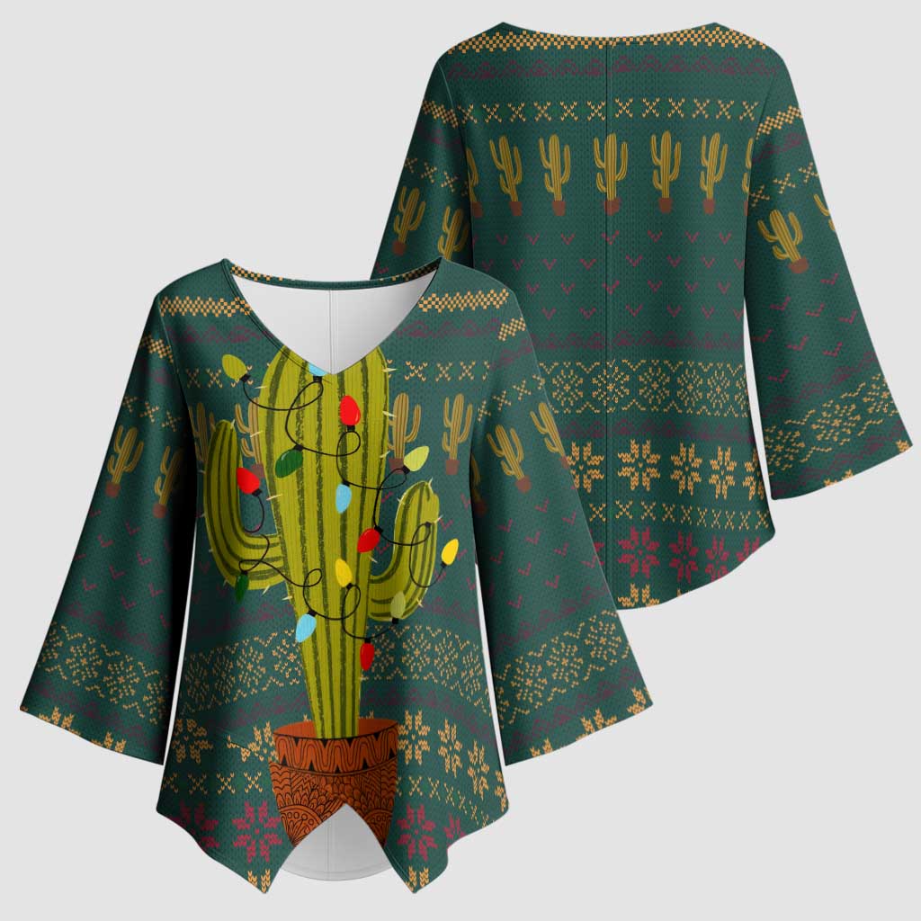 Cactus Christmas Kimono Sleeve Blouse Xmas Holiday Patterns - Wonder Print Shop