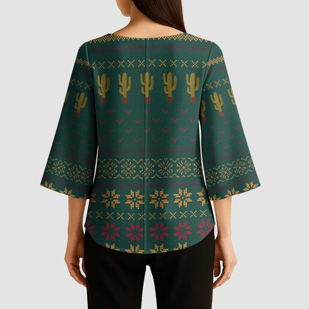 Cactus Christmas Kimono Sleeve Blouse Xmas Holiday Patterns - Wonder Print Shop
