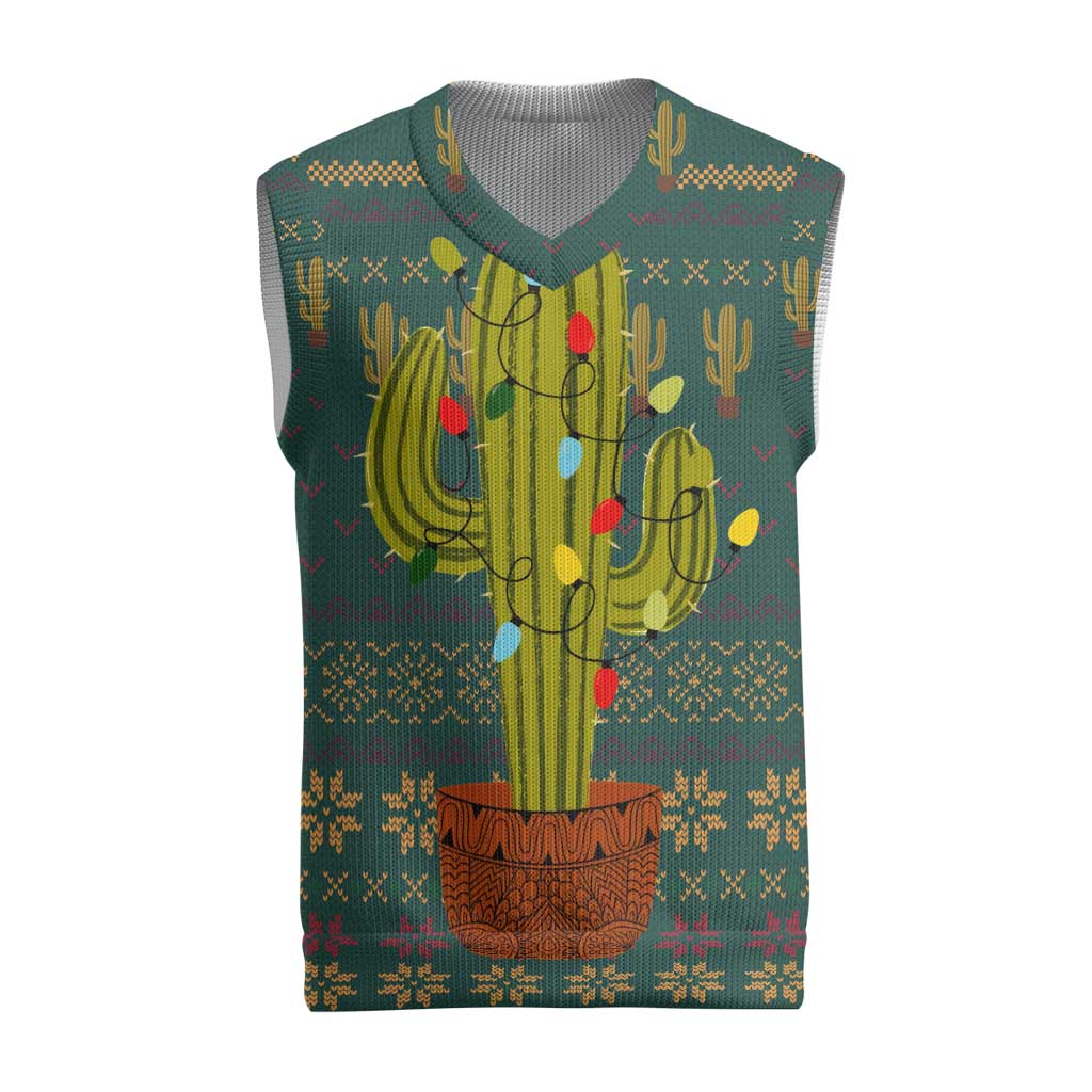 Cactus Christmas Knitted V-Neck Vest Xmas Holiday Patterns - Wonder Print Shop