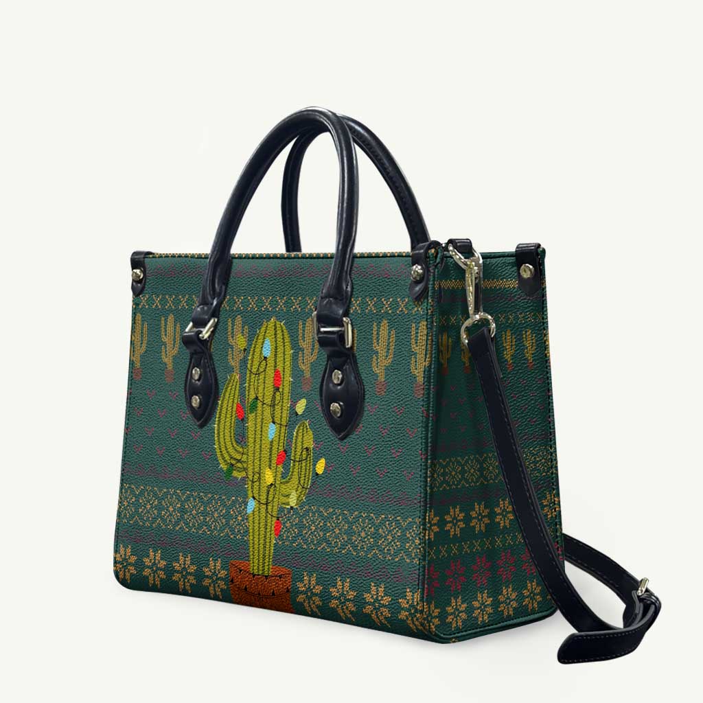 Cactus Christmas Leather Bag Xmas Holiday Patterns - Wonder Print Shop