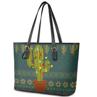 Cactus Christmas Leather Tote Bag Xmas Holiday Patterns - Wonder Print Shop