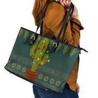 Cactus Christmas Leather Tote Bag Xmas Holiday Patterns - Wonder Print Shop