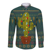 Cactus Christmas Long Sleeve Button Shirt Xmas Holiday Patterns - Wonder Print Shop