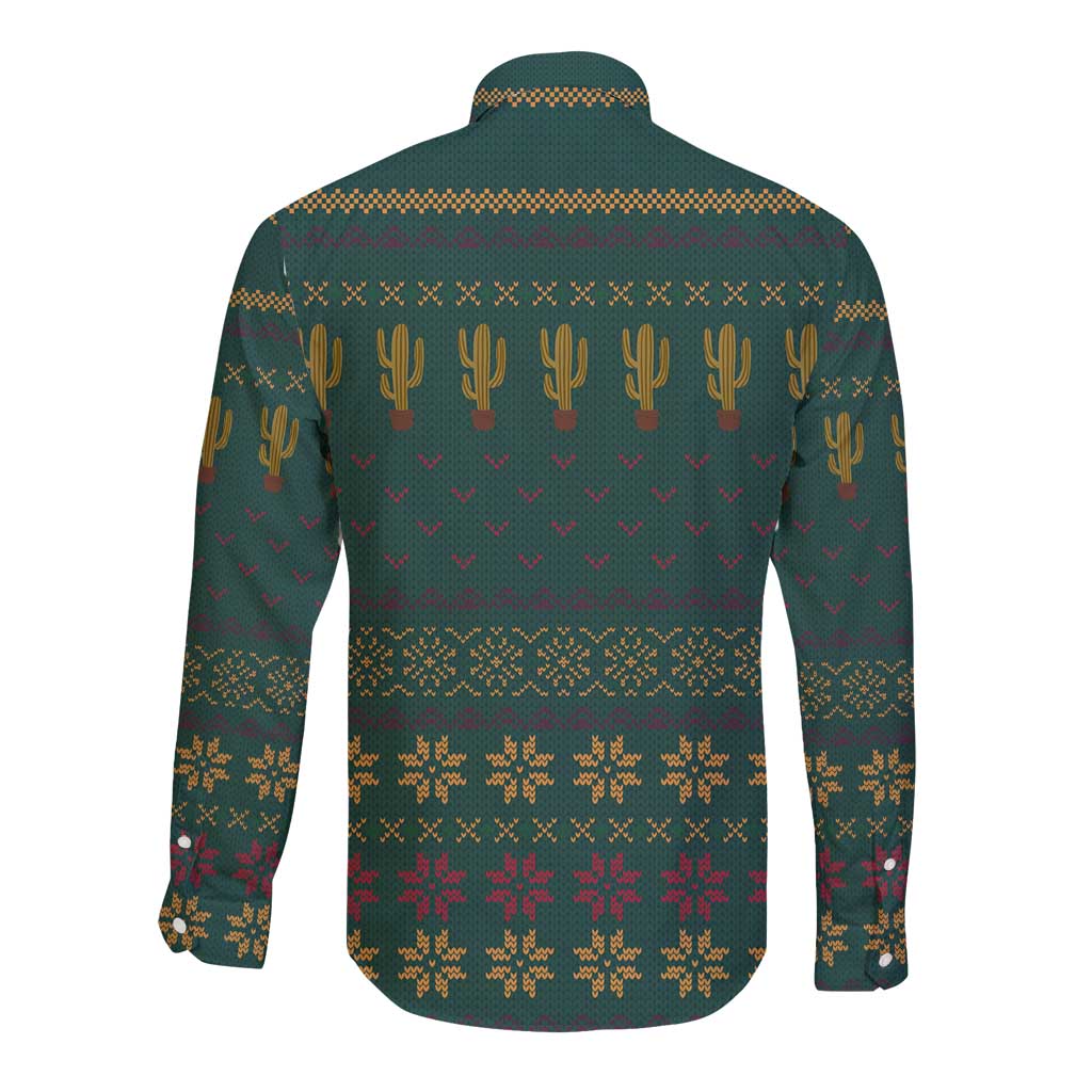 Cactus Christmas Long Sleeve Button Shirt Xmas Holiday Patterns - Wonder Print Shop