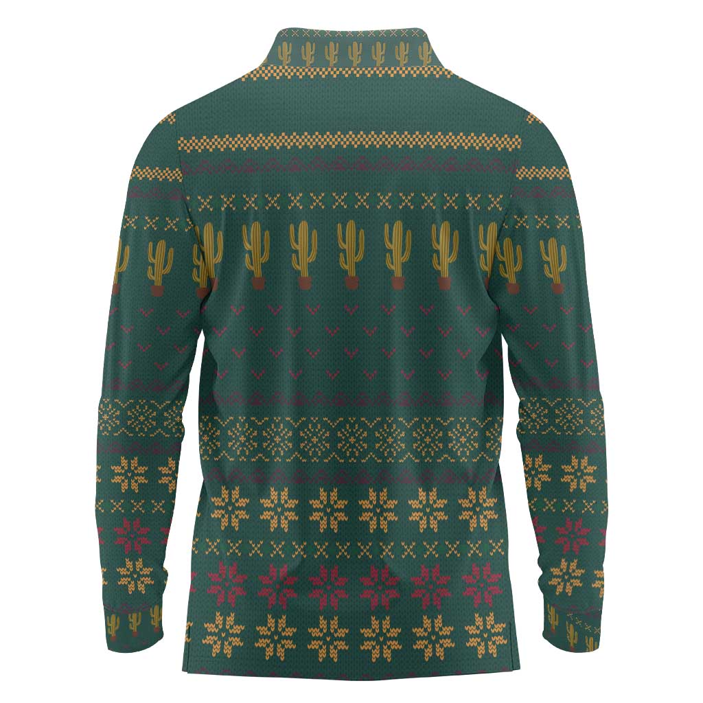 Cactus Christmas Long Sleeve Polo Shirt Xmas Holiday Patterns - Wonder Print Shop