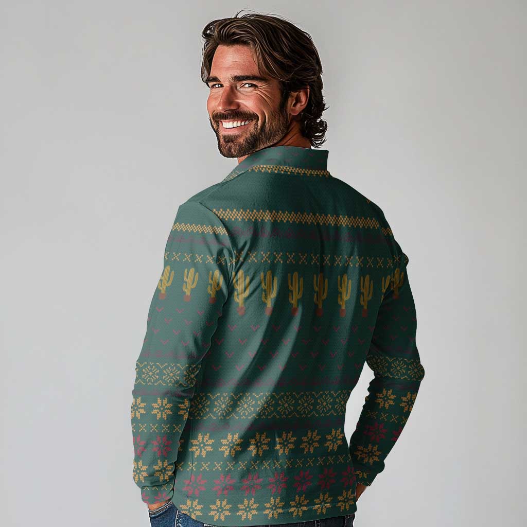 Cactus Christmas Long Sleeve Polo Shirt Xmas Holiday Patterns - Wonder Print Shop
