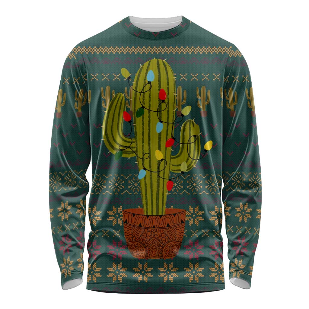 Cactus Christmas Long Sleeve Shirt Xmas Holiday Patterns - Wonder Print Shop