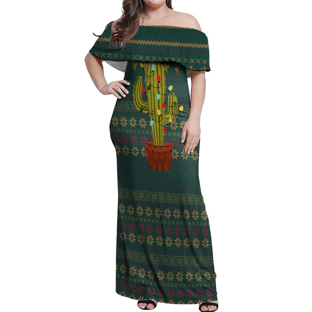 Cactus Christmas Off Shoulder Maxi Dress Xmas Holiday Patterns - Wonder Print Shop