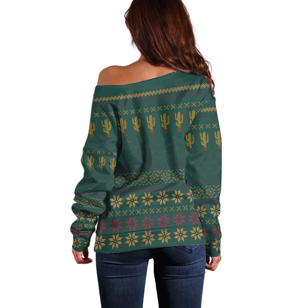 Cactus Christmas Off Shoulder Sweater Xmas Holiday Patterns - Wonder Print Shop