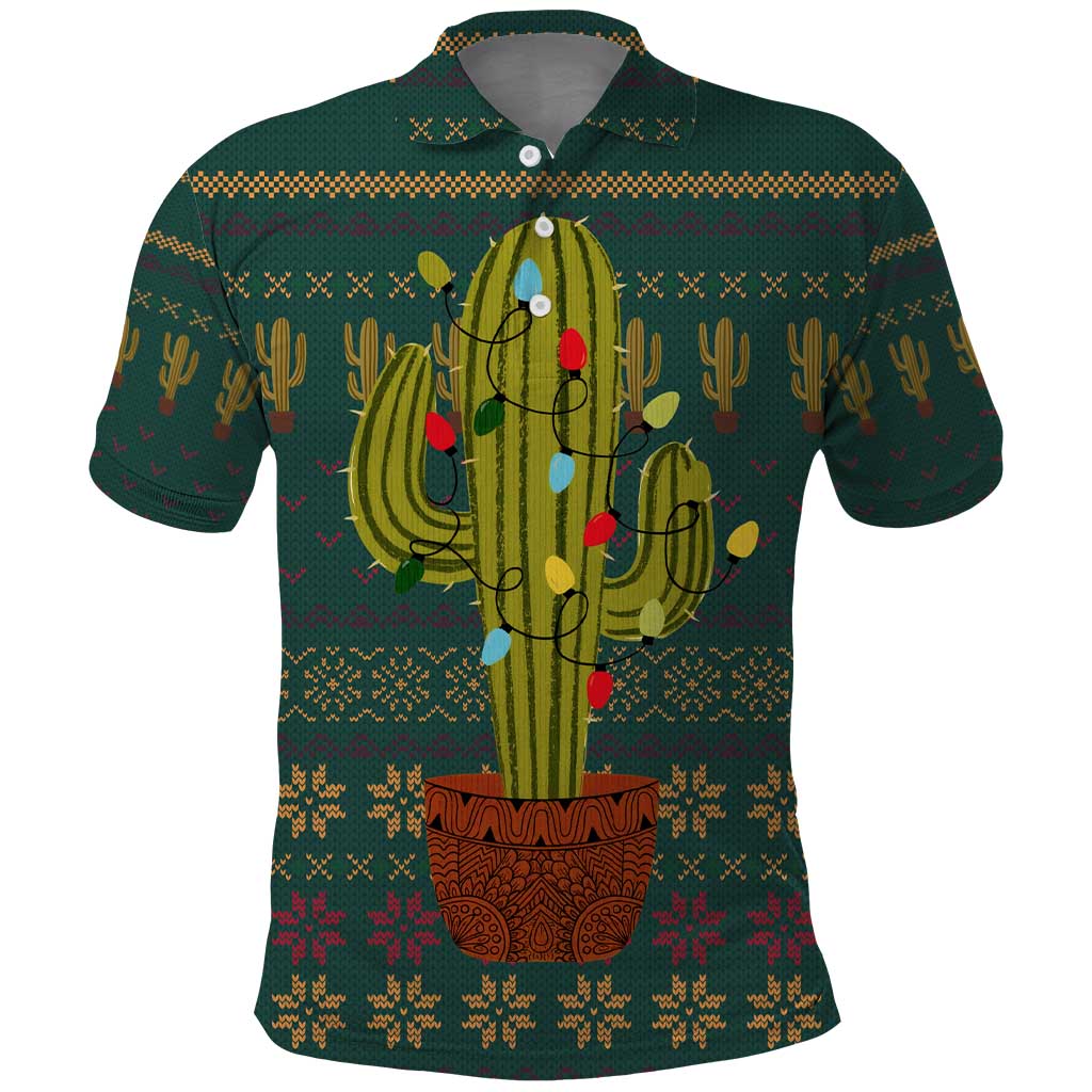 Cactus Christmas Polo Shirt Xmas Holiday Patterns - Wonder Print Shop
