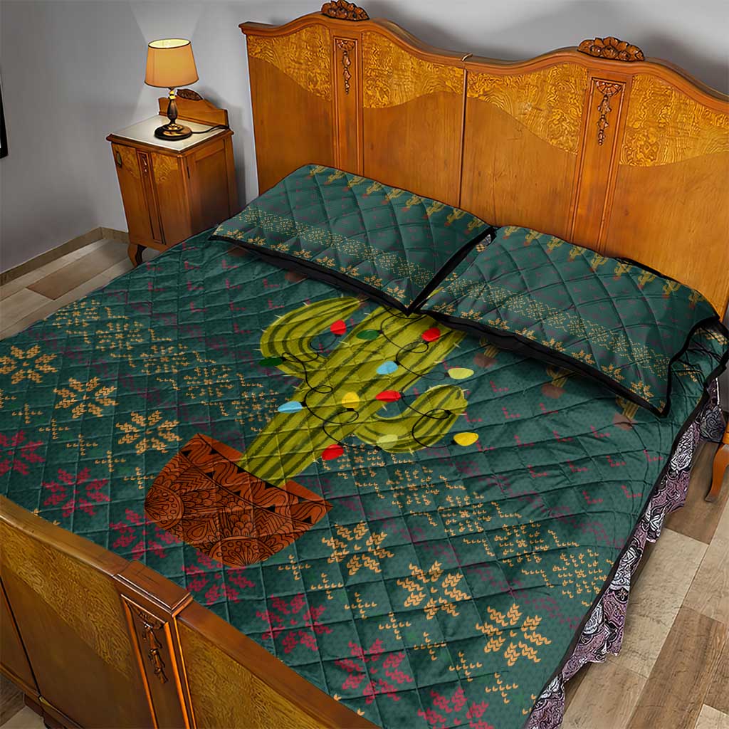 Cactus Christmas Quilt Bed Set Xmas Holiday Patterns - Wonder Print Shop