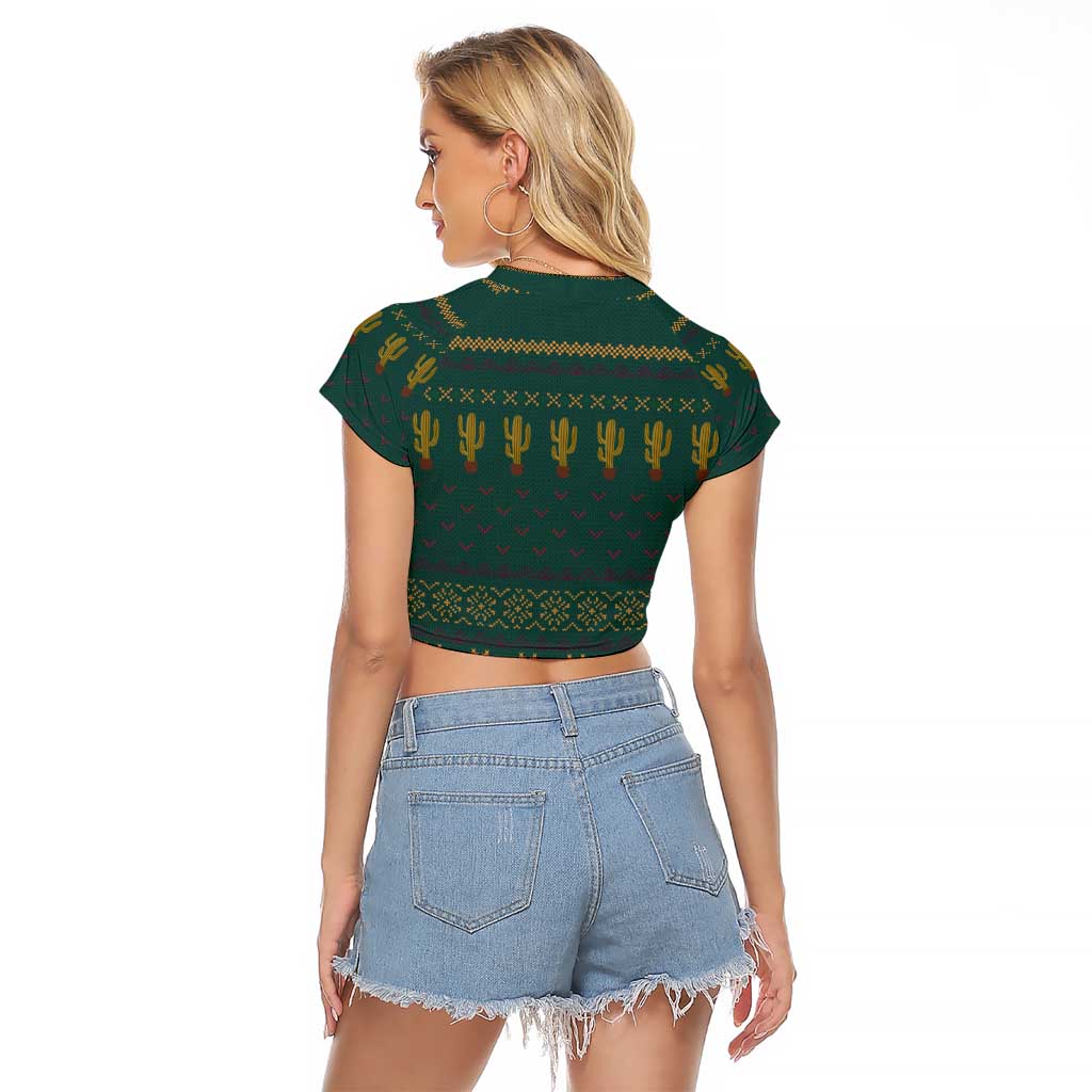 Cactus Christmas Raglan Cropped T Shirt Xmas Holiday Patterns - Wonder Print Shop