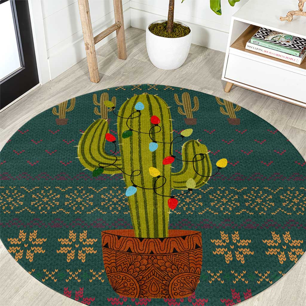 Cactus Christmas Round Carpet Xmas Holiday Patterns - Wonder Print Shop