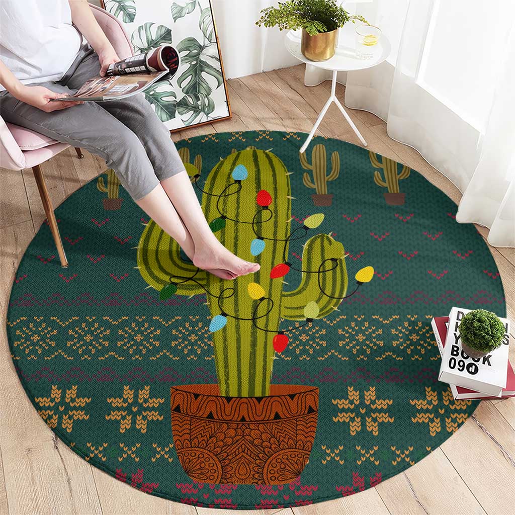 Cactus Christmas Round Carpet Xmas Holiday Patterns - Wonder Print Shop