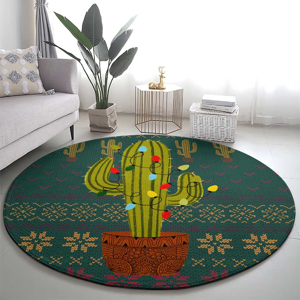 Cactus Christmas Round Carpet Xmas Holiday Patterns - Wonder Print Shop