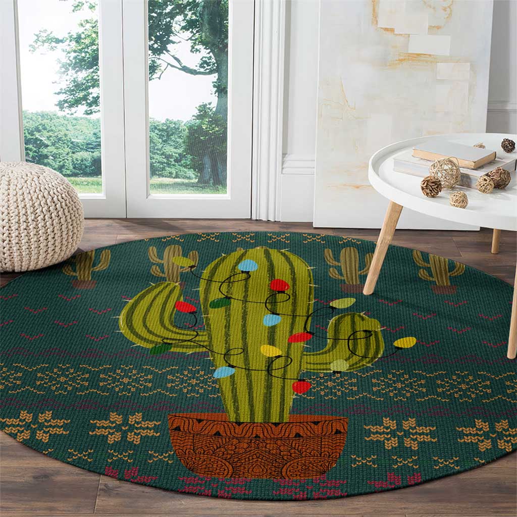 Cactus Christmas Round Carpet Xmas Holiday Patterns - Wonder Print Shop