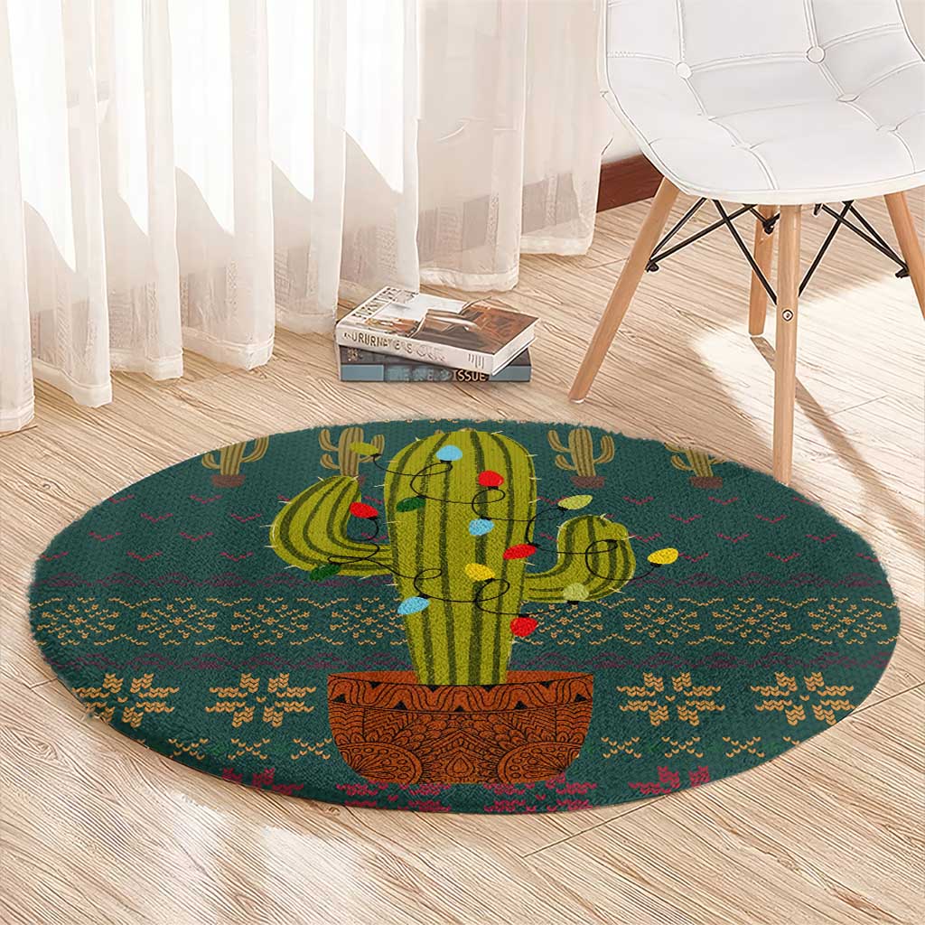 Cactus Christmas Round Carpet Xmas Holiday Patterns - Wonder Print Shop
