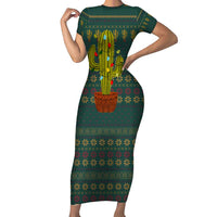 Cactus Christmas Short Sleeve Bodycon Dress Xmas Holiday Patterns - Wonder Print Shop