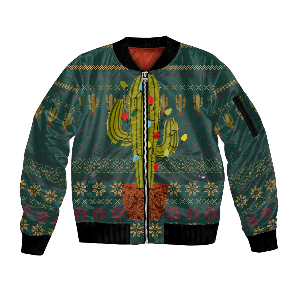 Cactus Christmas Sleeve Zip Bomber Jacket Xmas Holiday Patterns - Wonder Print Shop