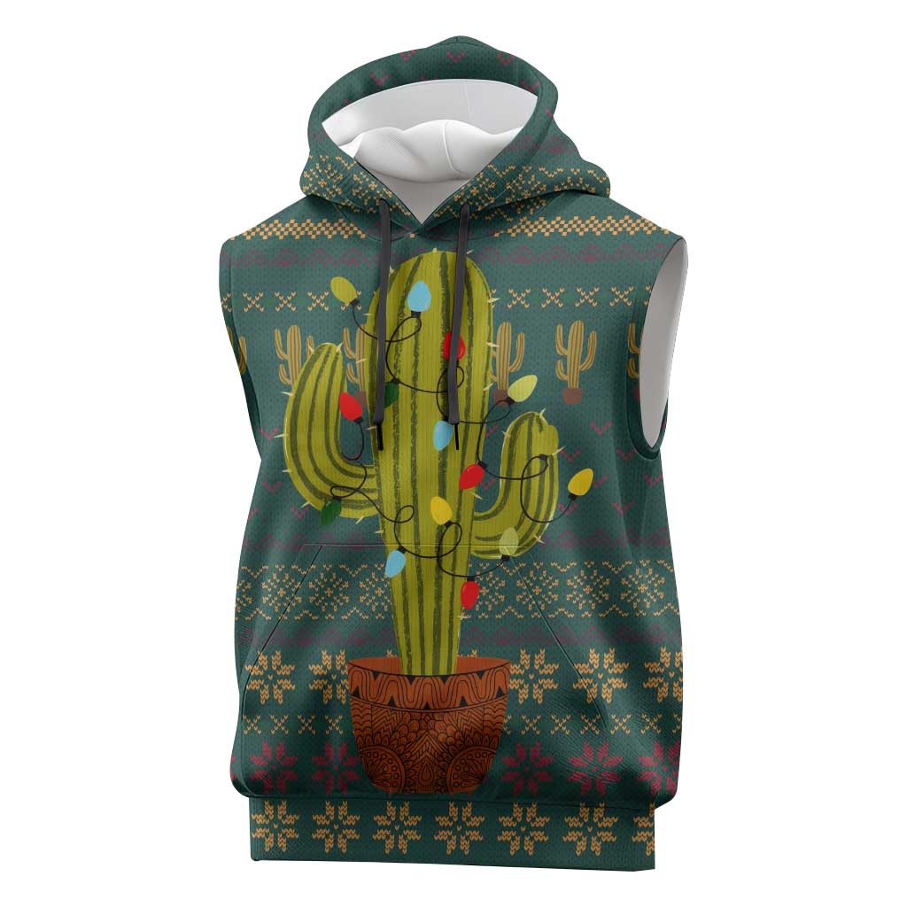 Cactus Christmas Sleeveless Hoodie Xmas Holiday Patterns - Wonder Print Shop