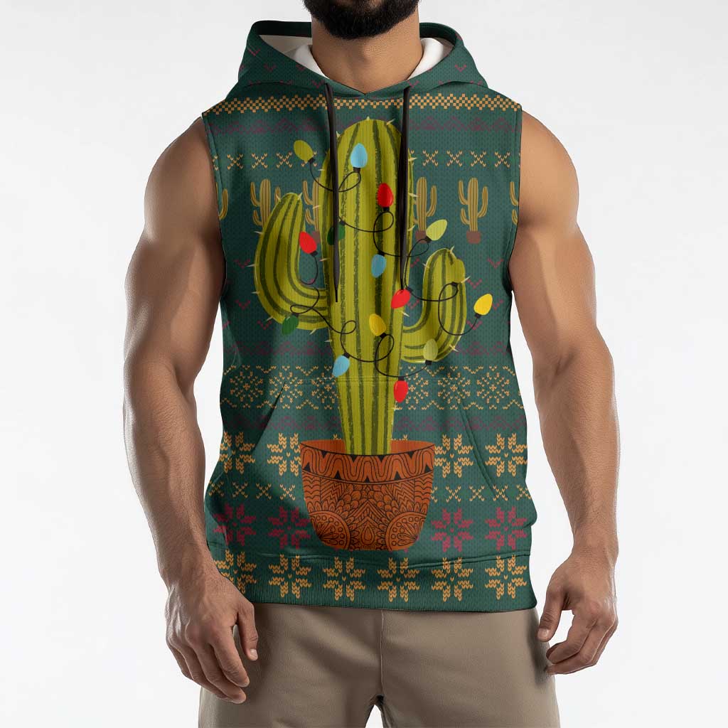 Cactus Christmas Sleeveless Hoodie Xmas Holiday Patterns - Wonder Print Shop