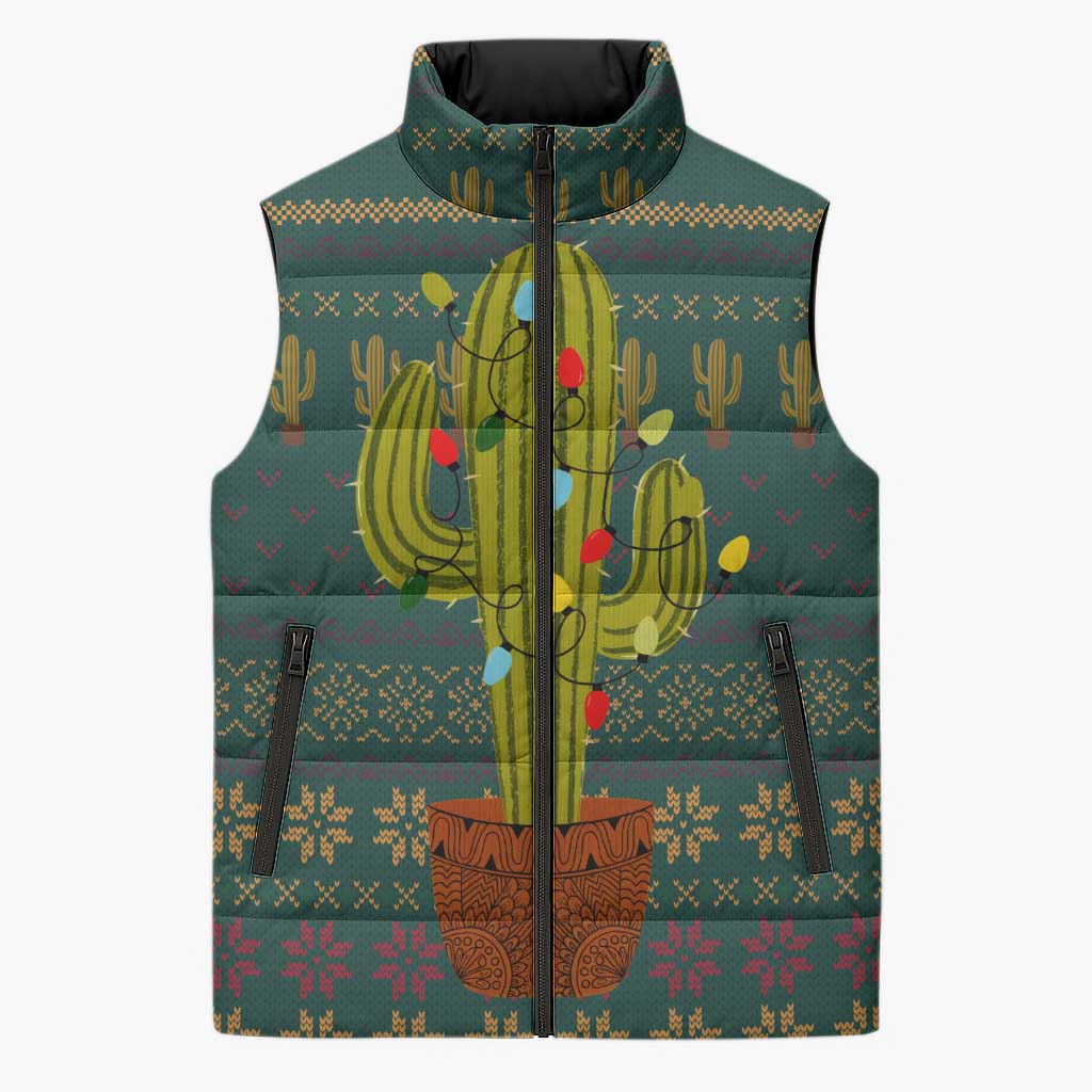 Cactus Christmas Sleeveless Puffer Jacket Xmas Holiday Patterns - Wonder Print Shop