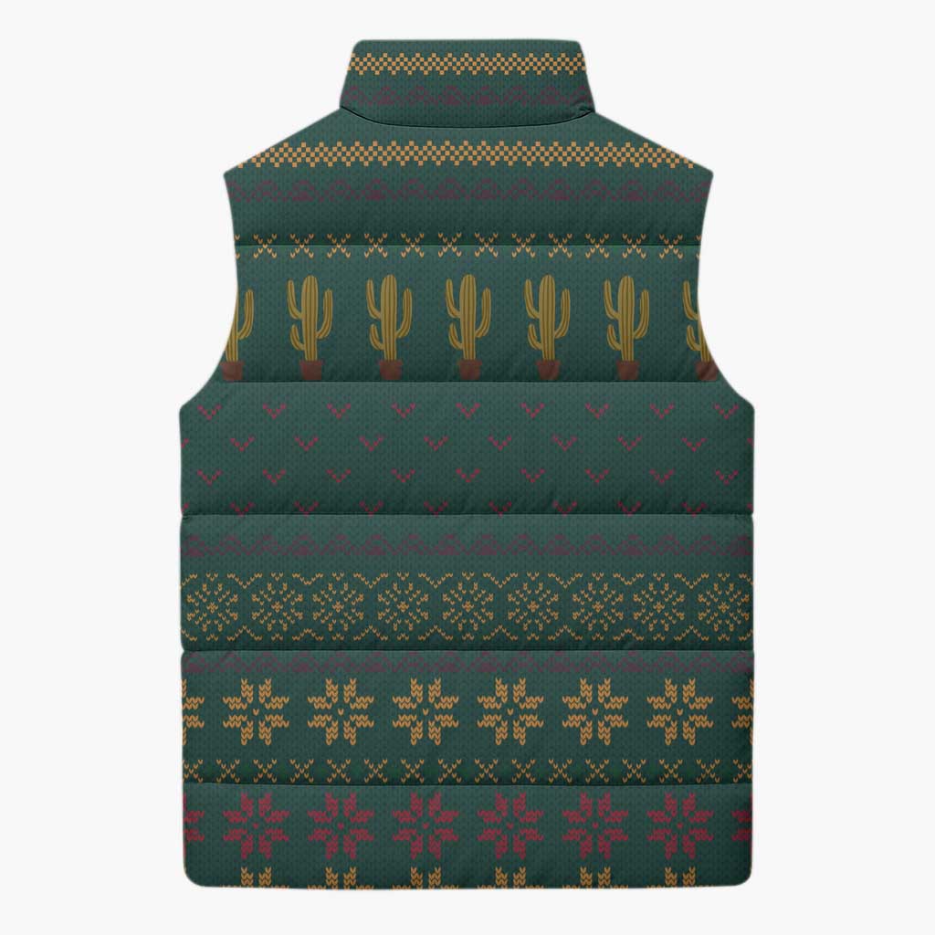 Cactus Christmas Sleeveless Puffer Jacket Xmas Holiday Patterns - Wonder Print Shop