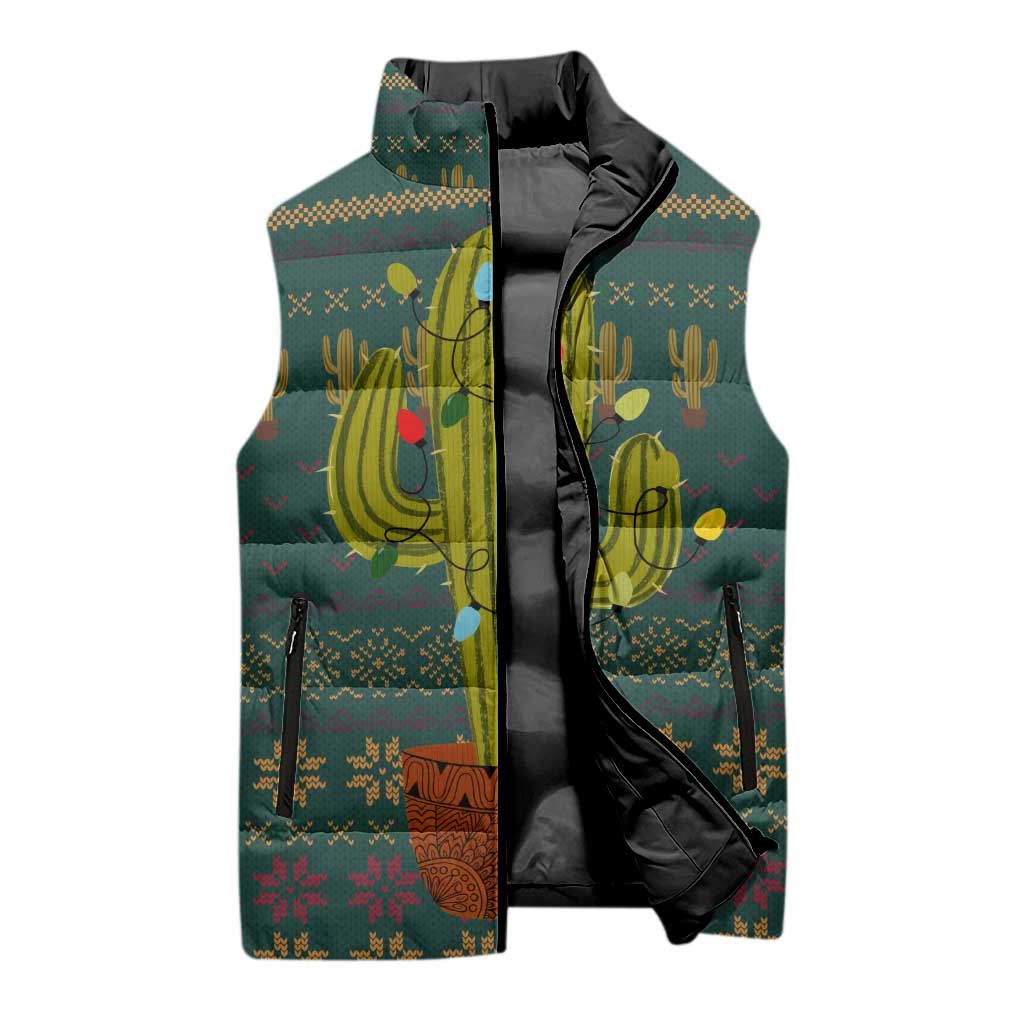 Cactus Christmas Sleeveless Puffer Jacket Xmas Holiday Patterns - Wonder Print Shop