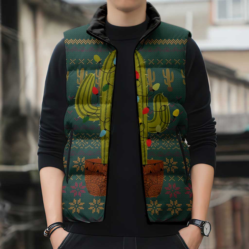Cactus Christmas Sleeveless Puffer Jacket Xmas Holiday Patterns - Wonder Print Shop