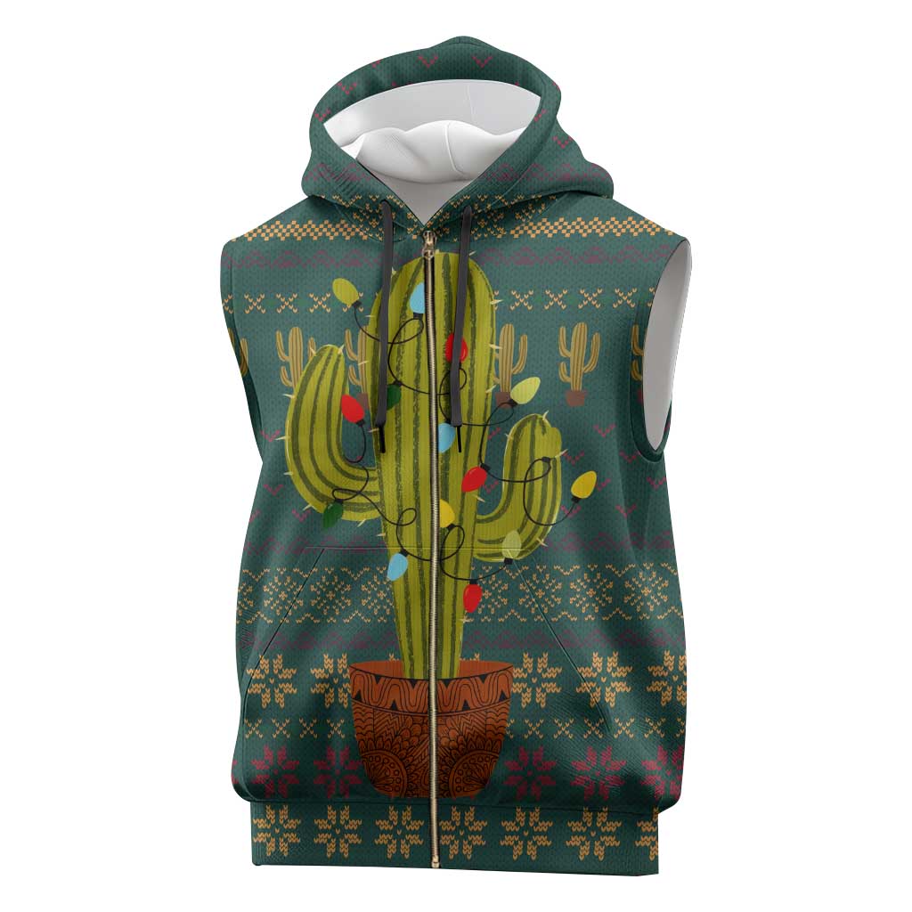 Cactus Christmas Sleeveless Zip Hoodie Xmas Holiday Patterns - Wonder Print Shop