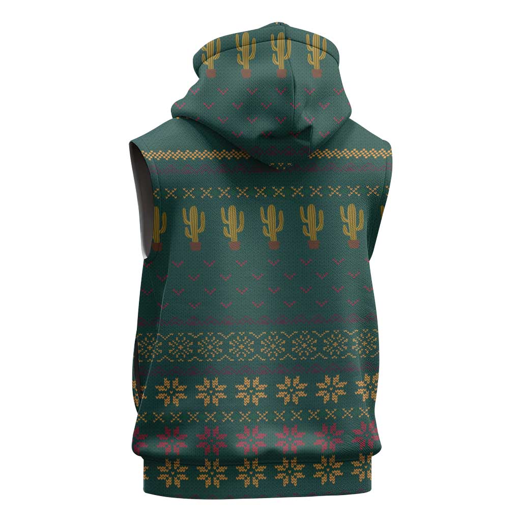 Cactus Christmas Sleeveless Zip Hoodie Xmas Holiday Patterns - Wonder Print Shop
