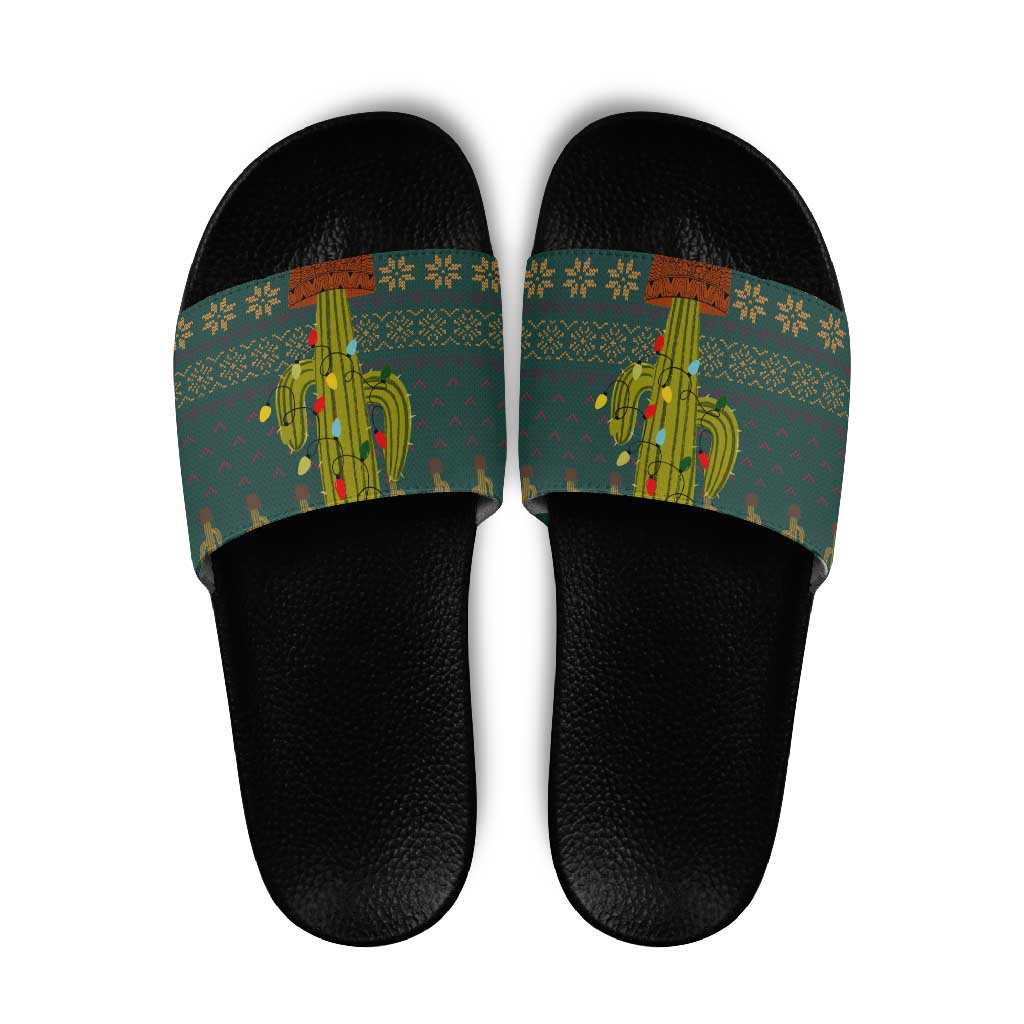 Cactus Christmas Slide Sandals Xmas Holiday Patterns - Wonder Print Shop