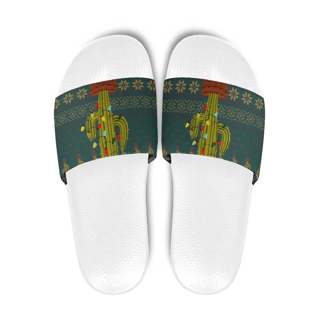 Cactus Christmas Slide Sandals Xmas Holiday Patterns - Wonder Print Shop
