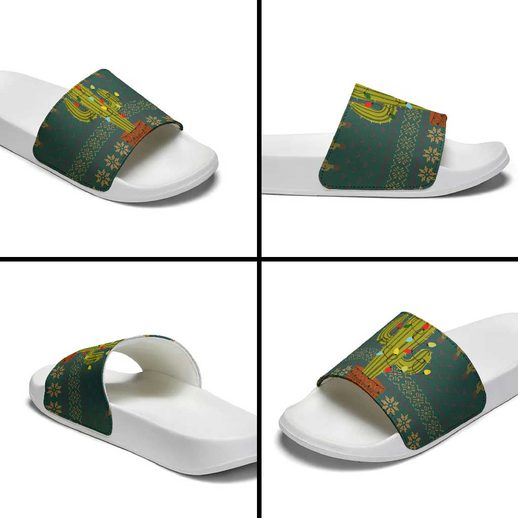 Cactus Christmas Slide Sandals Xmas Holiday Patterns - Wonder Print Shop